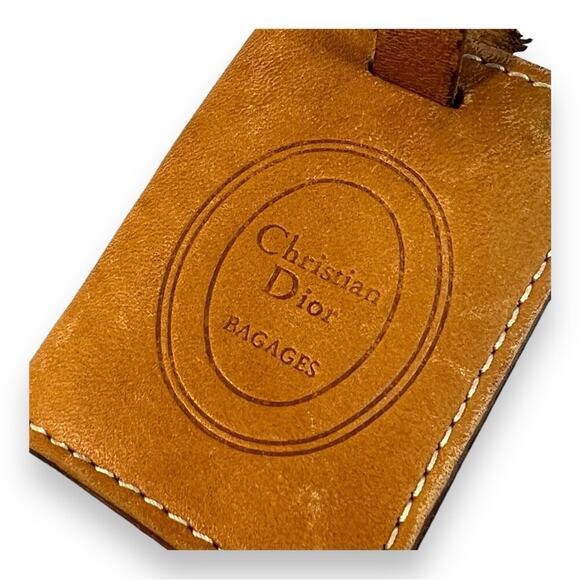 CHRISTIAN DIOR Vintage Tan Leather Luggage Tag 2x3” - Picture 3 of 13
